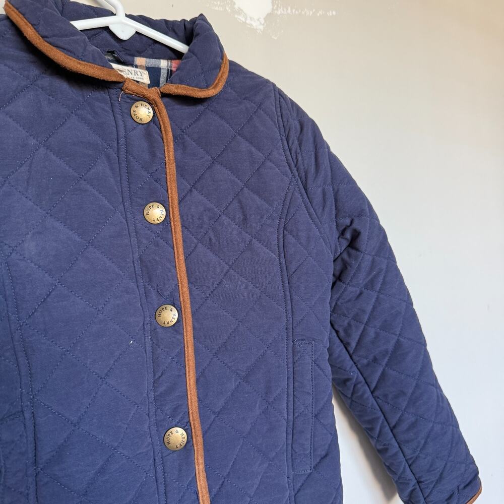 Hope & Henry Girls Organic Cotton Lined Coat 8 Blue Quilted Riding Chore Barn - Picture 2 of 5